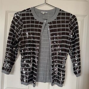 Halogen embellished sequin wool blend cardigan